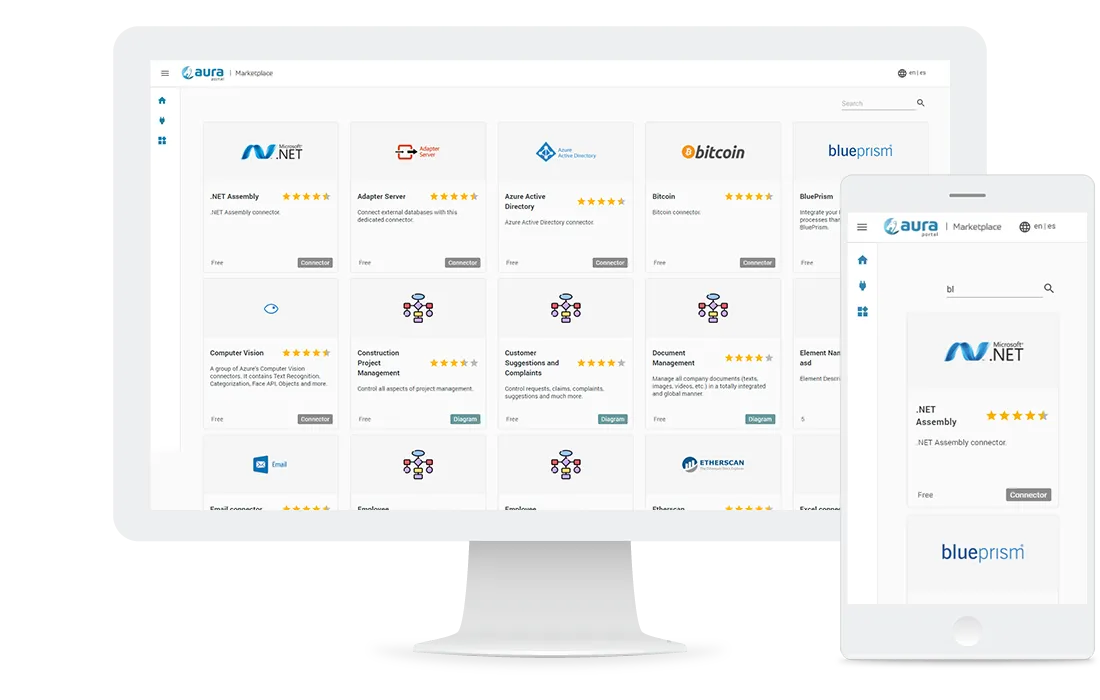 Mockup interfaz de marketplace de aplicaciones