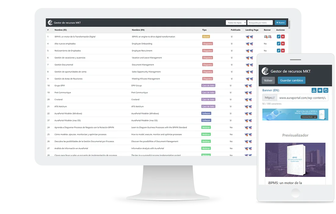 Mockup gestor de recursos de marketing