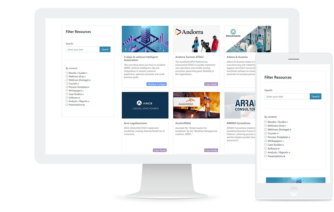Mockup portal público de recursos de marketing